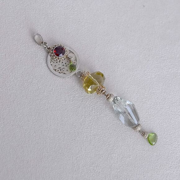 Sterling Silver Multi Gemstone Charm Pendant Garnet Aquamarine Peridot Boho 13g - Picture 4 of 6